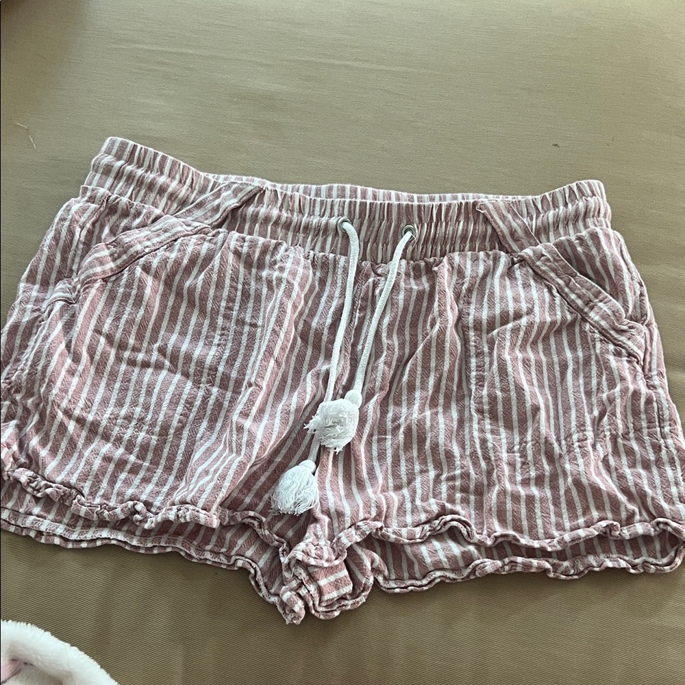 Striped red and White Drawstring beach Shorts